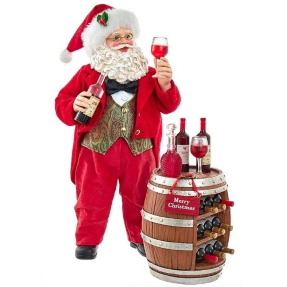 Kurt Adler Fabriche Santa With Wine Barrel Christmas Decoration Figurine